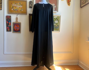 Vintage 1970s Nightgown Black Nylon Lingerie Free Size/OSFM