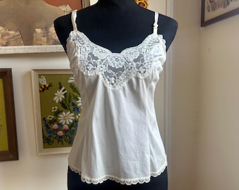 Vintage 1970's White Floral Lace Nylon Camisole Size 36 Bodylites for J.C. Penney