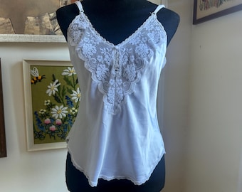 Vintage White Floral Lace Polyester Camisole Size 32