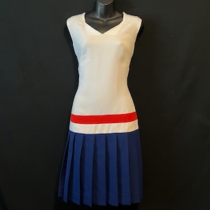 Vintage 1970s Tennis Pleated Dress Red White and Blue Nautical Sporty Dress Size Medium