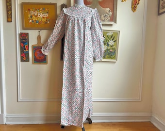 Vintage Lanz Floral Cotton Flannel NOS Lovebird Strawberry Heart Print Nightgowns Flannelette Christmas Gift Granny Pajamas
