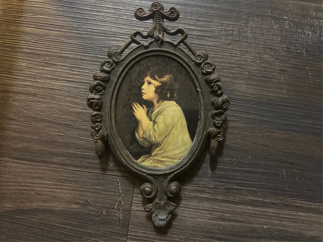 Vintage Girl Praying Portrait Painting Print Art in Mini Brass Ornate ...