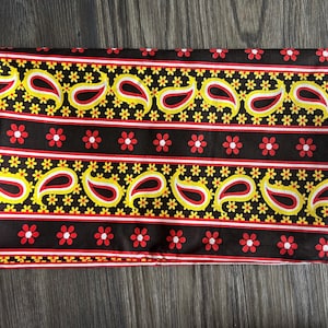 70s Vintage Mod Floral Daisy Funky Yellow Orange and Red Paisley Flower Print Fabric 2 Yards