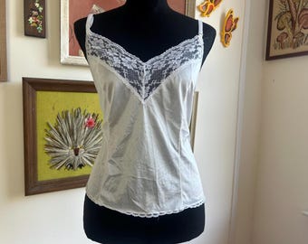 Vintage White Floral Lace Nylon Camisole Size 36