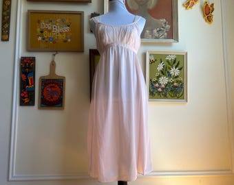 Vintage 1960s Semi Sheer Pale Pastel Pink Nightie Nylon and Floral Lace Negligee Nightgown Size 36 by Kayser