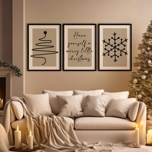 Set Of 3 Christmas Prints, Xmas Wall Art, Festive Home Decor, Christmas Wall Decor, Christmas Wall Art, Christmas Posters, Winter Posters. Beige And Black Christmas posters, Modern wall art. Have Yourself A Merry Little Christmas