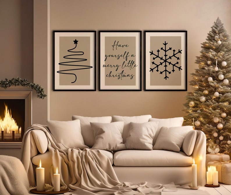 Set Of 3 Christmas Prints, Xmas Wall Art, Festive Home Decor, Christmas Wall Decor, Christmas Wall Art, Christmas Posters, Winter Posters. Beige And Black Christmas posters, Modern wall art. Have Yourself A Merry Little Christmas