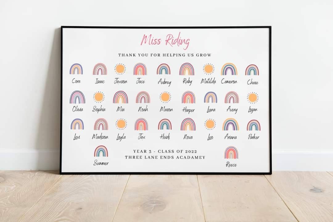 Personalised Teacher End of Year Thank You Gift | Rainbow Wall Print ...