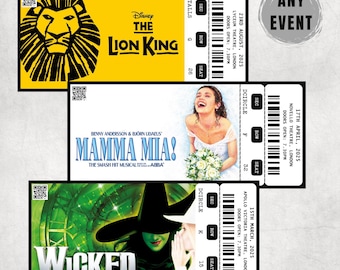 Personalised Theatre Ticket, Event Ticket, Surprise Voucher, Musical Ticket, Broadway, Souvenir Ticket, Memorabilia, West End Ticket