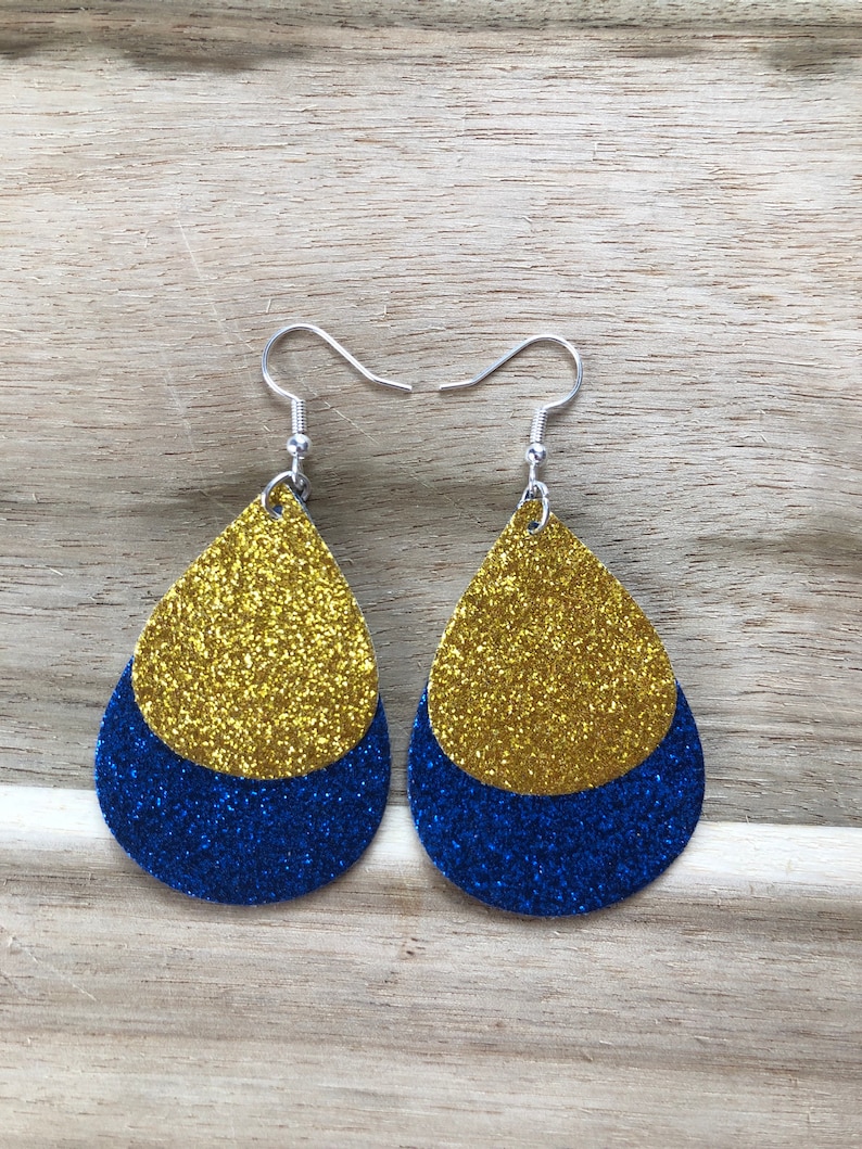 Double-Sided Blue and Gold Earrings