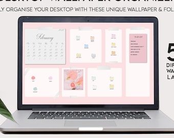 Pastel Desktop Wallpaper Organizer: 2025-2027 Kalender, Ordner-Icons (Digitaler Download))