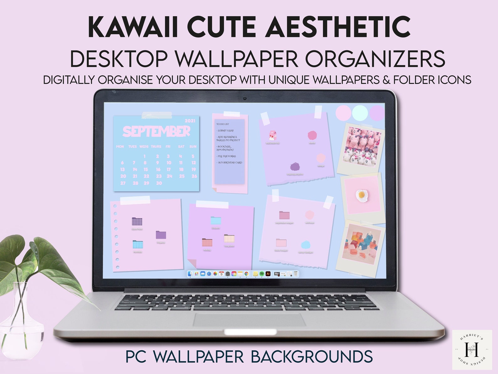 Kawaii Desktop Wallpaper Organizer Built-in Calendar 2023 - Etsy