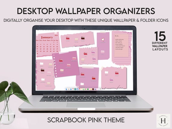 Desktop Organizer Wallpaper Calendar 2022 Scrapbook Pink | Etsy