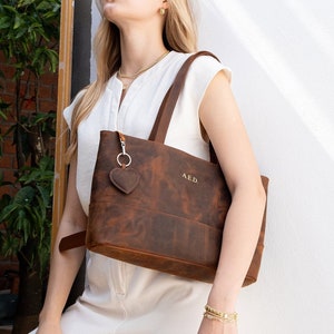 Personalized Leather Tote Bag, Personalized Gift Bag, Laptop Bag Women, Custom Tote Bag, Leather Laptop Bag, Tote Bag for Women
