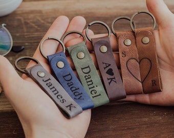 Personalized Leather Keychain, Custom Keychain for Men, Leather Personalized Gift for Her, Coordinate Keychain, Couples Keychain Gift