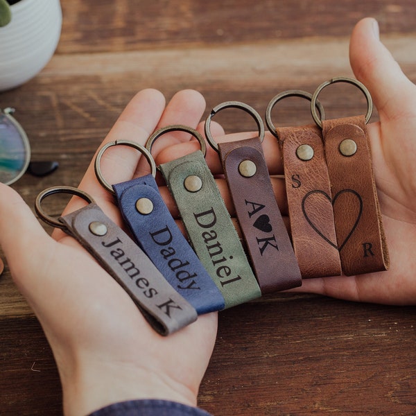 Personalized Leather Keychain, Custom Keychain for Men, Leather Personalized Gift for Her, Coordinate Keychain, Couples Keychain Gift