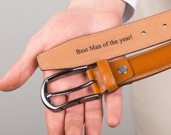 Personalized Groomsmen Gift, Wedding Gift for Father of the Groom, Handmade Leather Belt, Custom Wedding Gift for Groom, Men's Belt