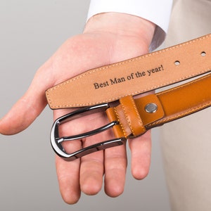 Personalized Groomsmen Gift, Wedding Gift for Father of the Groom, Handmade Leather Belt, Custom Wedding Gift for Groom, Men&#39;s Belt
