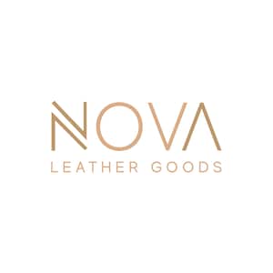 May include: A logo for a company called "NOVA LEATHER GOODS" with a stylized font in brown.