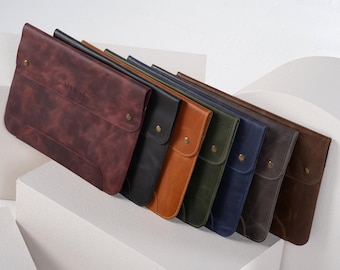Slim Minimalist Laptop Sleeve for MacBook, Leather Laptop Sleeve, Computer Case, Personalized Laptop Sleeve, Custom Initials Laptop Sleeve