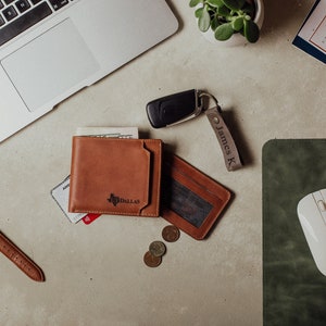 Cartera personalizada para hombre, cartera personalizada para papá, cartera grabada para papá, cartera de cuero personalizada para hombre, regalo de graduación