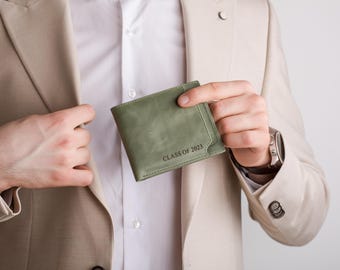 Personalized Leather Wallet, Custom Engraved Men’s Bifold Wallet, Anniversary Gift for Husband, Slim Handmade Wallet with Initials