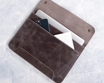 Personalized Leather Laptop Case for MacBook, Custom Leather Laptop Sleeve, Leather Sleeve for Macbook Air, Macbook Pro