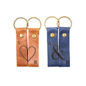 Personalized Leather Keychain, Custom Keychain for Men, Leather Personalized Gift for Her, Coordinate Keychain, Couples Keychain Gift image 3