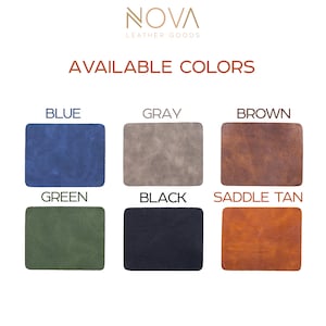 May include: Leather samples in blue, gray, brown, green, black, and saddle tan colors.  Available colors for leather goods.