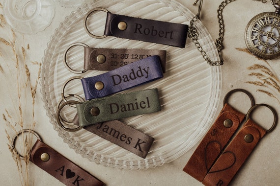Personalized Leather Keychain, Leather Personalized Gift, Anniversary Gift, Name Keychain, Gift for Him, Gift for Her, Gift for BFF