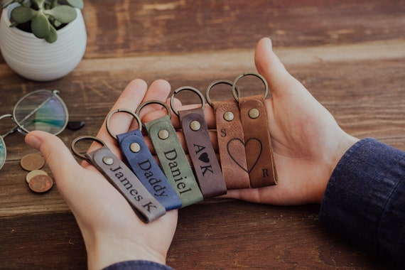 Personalized Leather Keychain, Custom Keychain for Men, Leather Personalized Gift for Her, Coordinate Keychain, Couples Keychain Gift