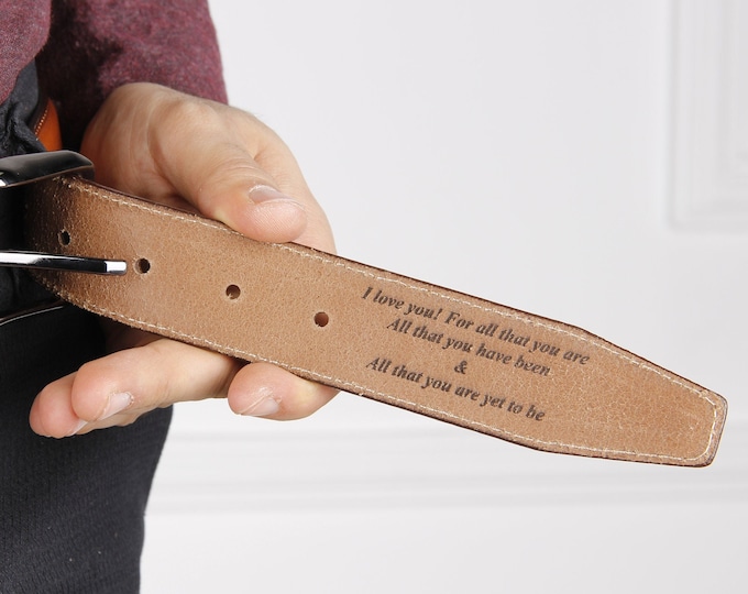 Featured listing image: Custom Handmade Belt - Engraved Leather Belt - Grooms Men Gift - Genuine Leather - Gift for Boyfriend - Gifts for Men - Gifts for Him