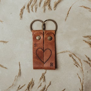 Personalized Leather Keychain, Custom Keychain for Men, Leather Personalized Gift for Her, Coordinate Keychain, Couples Keychain Gift image 4