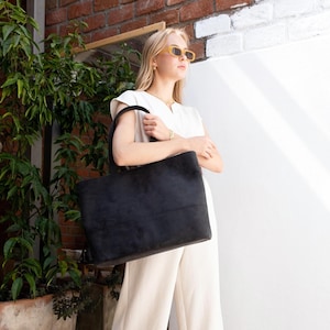 Handmade Leather Tote with Initials, Personalized Work Tote Bag, Custom Tote Bag for Mom, Soft Leather Shoulder Bag with Name, Gift for Her