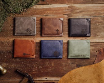 Men's Leather Wallet, Personalized Gift, Engraved Wallet, Custom Wallet, Gift for Men, Gift for Him, Gift for Dad, Halloween Gift