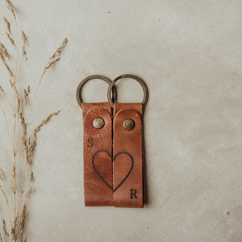 Personalized Leather Keychain, Custom Keychain for Men, Leather Personalized Gift for Her, Coordinate Keychain, Couples Keychain Gift image 7