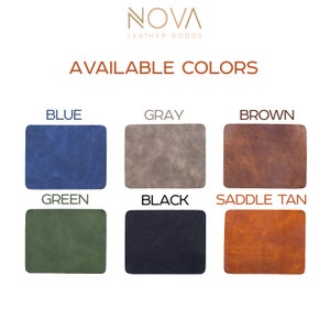 May include: Leather samples in blue, gray, brown, green, black, and saddle tan colors.  Available colors for leather goods.