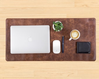 Genuine Leather Desk Mat, Personalized Leather Mouse Pad, 10 Year Anniversary Gift, Leather Desk Pad, Valentines Day Gift, Gift for Dad