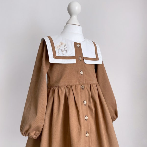 Robe rétro de Pâques avec broderie à la main et robe en dentelle de Pâques pour enfants, 1er anniversaire, col