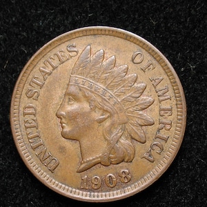Estate Fine!!  AU 1908 Indian Head Cent Penny w/ Diamonds & Full Liberty #47us