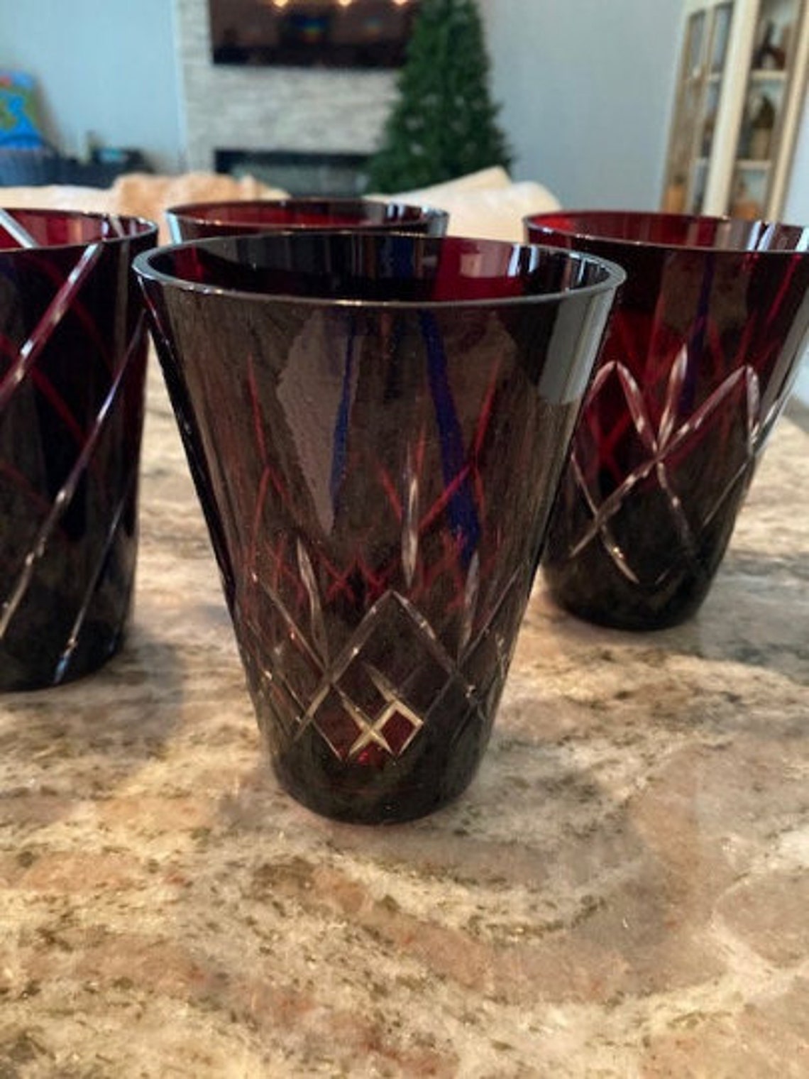 Etched Drinking Glasses Cranberry Etched Glasses Set of Four Etsy