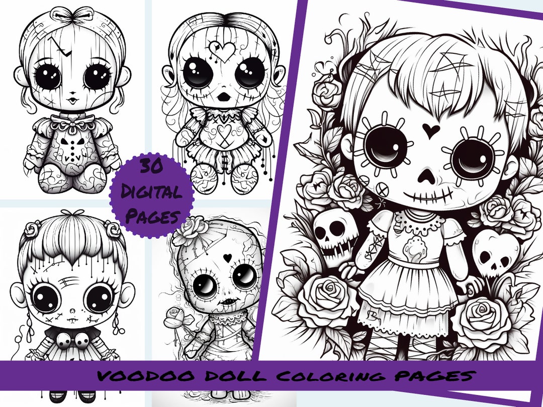 Voodoo Doll Coloring Book Pages, Digital Download, 30 Pages, 8x10 Each