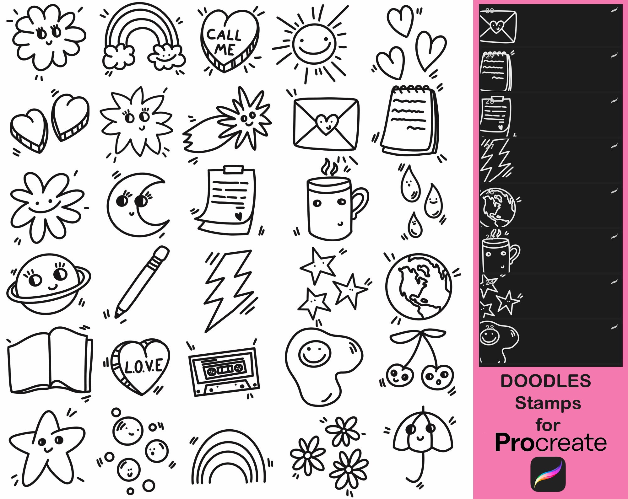30 Doodle Procreate Brushes Stamps Procreate Brushset 30 Etsy