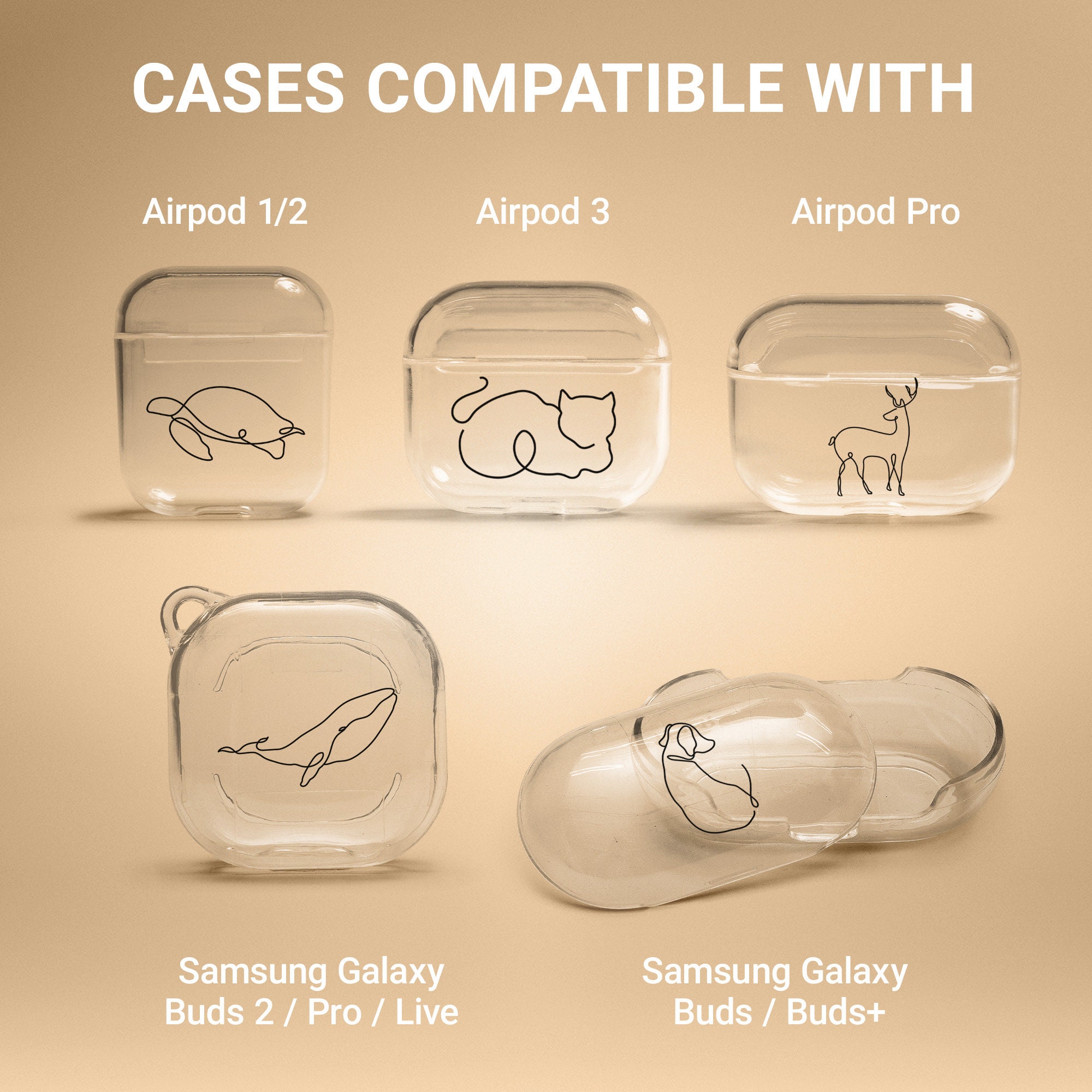 Cute Animal Line Art Case Cover for Apple Airpods Pro Airpods