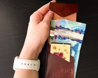 Trailfold – Cartera de piel hecha a mano con solapa, cartera minimalista delgada, piel italiana de plena flor, tarjetero cosido a mano.