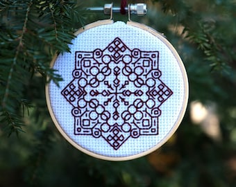 Embroidery ornaments, set of 3, digital pattern, snowflake, Christmas, holiday, blackwork, cross stitch