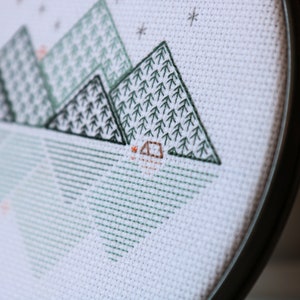 Embroidery pattern, Geometric Mountains, camp, blackwork, cross stitch