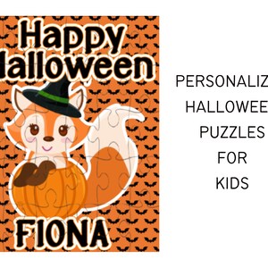 Halloween Puzzle Personalized, Personalized Halloween Gift for Kids, Pumpkins, Fox Witch Puzzle, Name Puzzle, Halloween Party Favor