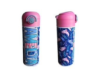 Axolotl Water Bottle, Water Bottle for Kids, Water Bottle with Straw, Water Bottle for School, Back to School Water Bottle