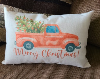 Christmas Truck Pillow, Christmas Throw Pillow, Christmas Accent Pillow, Christmas Home Decor, Christmas Gift Idea, Merry Christmas Pillow